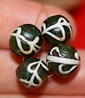 Antique Venetian Dark Green Italian Lampwork White Feather Beads  African Trade