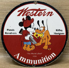 Vintage Western Ammunition Porcelain Sign Rifle Shot Gun Disney Mickey Goofy