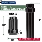 16pcs M12x1 5 Spline Lug Nuts Black With Key Closed End Lock Set