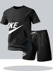 Men   s Summer Sports Set Short Sleeve T-shirt   Shorts 2-piece Outfit Casual Stre