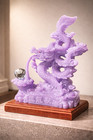 Large Purple Dragon Statue Fantasy Decor Crystal Sphere On Wood Base