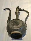 Antique Persian middle Eastern Hand Etched Silvered Copper Water Jug Ewer F ship