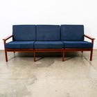 Mid Century Danish Modern Settee Sofa Couch Blue Teak Illum Wikkelso 3 Seater