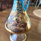 Vtg Italian Turquoise Blue Glass Decanter W gold Gild And Tall Stopper