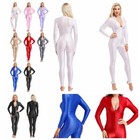 Women s Bodysuit Stage Rompers Mock Neck Jumpsuit Oil Leotard Bodycon Catsuit