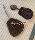 Japanese Leather Sagemono Set  Deer Antler Netsuke  Agate Ojime  Antique  Japan
