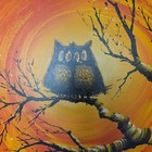 Vintage C Roberts Original Owl Love Birds Painting 37x37  Orange Wall Art Signed