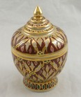Thai Benjarong Burgundy   Gold Ceramic 2 1 4  Diameter Jar W lid - New -thailand