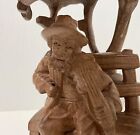 Vintage Hand Carved Wooden Sculpture Musician Playing String Instrument 9 In