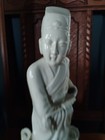 Vintage Porcelain Chinese Scholar With Wood Base 15 5  Tall