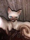 Vtg 50s 60s Mcm Lane Co Van Nuys Ceramic Blue Crystal Eye Siamese Cat Lamp As-is