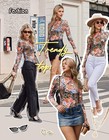 Mesh Long Sleeve Tops For Women Floral Sheer Mockneck Going Out Tops Fashion    