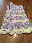 Vintage Hand Crafted Crocheted Apron Blue Pink Green Yellow Beige Chevron   18   