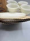 Ivory Fire King 8 Piece Coffee Set -glass   Saucer Vtg Anchor Hocking Mug Newos