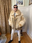 Reversible 26  Mens White Blonde Coyote Real Fur Bomber Jacket Size 46l Large