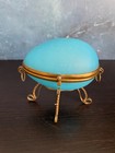 Rare French Blue Opaline Egg Shaped Perfume Stand   Glass Bottle Grand Tour