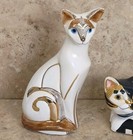 Ceramic Cat Figurines Set Of 2 Gold Paint Trim 