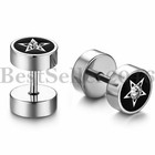 2pcs Pentagram Cz Dumbbell Barbell Ear Stud Earrings Men Women Stainless Steel