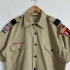 Boy Scouts Bsa Vtg Uniform Shirt Men Large Short Sleeve Embroidered Pockets Tan