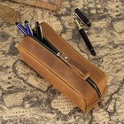 Handmade Cowhide Leather Pencil Case Zipper Pen Pouch Stationery Storage Pen Bag