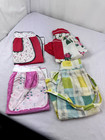 Vtg 50s 60s Lot Of 3 Half 1 Full Bib Aprons Handmade W Pockets Pink Red Green Fs