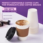 12 Oz 100 Pack Disposable Coffee Cups With Lids And Sleeves  Coffee Paper Cup   