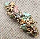Kirks Folly Hair Barrette Dragonfly Enamel Grape Leaves Ab Star France Gold Tone