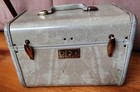 Vtg 1950   s Marbled Beige Samsonite Streamlite Train Case Makeup  Tray  Mirror