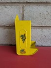 Vtg Tin Metal Match Holder Safe Box Wall Mount Yellow Flowers