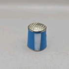 Alpa Sterling Silver Mother Of Pearl And Blue Enamel Stripes Sewing Thimble