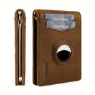 Slim Bifold Genuine Leather Wallet With Airtag Holder   Money Clip     Rfid Blocki