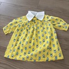 Adorable Vintage 1970s Hand-smocked Baby toddler Dress Yellow Owl Print  12-18m