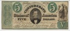 T-33  5 1861 Confederate Civil War Paper Money Csa Note Pf-7 Pmg Vf 20 Memminger