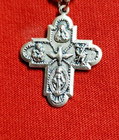 Catholic Cross Silver Plated 4 Way Medal Pendant Necklace Jesus Saint Italy