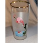 Vtg Miami Beach Flamingo  3  Hand Painted Gold Rimmed Frosted Glasses
