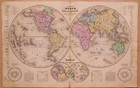 Rare Antique Dated 1844 Map   East  West Hemispheres Of The World By Jesse Olney