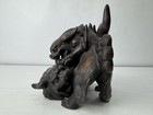 Y10039 Okimono Bizen-ware Playful Lion Cub Figurine Japan Antique Interior Decor