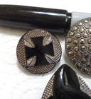 Lot Of 6 Antique Vintage Black Glass Buttons 5 8  To 1 1 8  Silver Luster