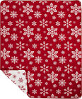 White Snowflakes Red Christmas 50x60 Quilt Throw   Snow Festive Jacquard Holiday