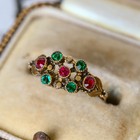 Antique Victorian Period French 14k Gold Ruby Emerald Garnet Paste Ring C1850