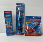 3x Lot Hot Wheels Kids Sonic Toothbrush   4oz Fluoride Toothpaste   Flossers Set