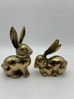 2 Vintage Mcm Brass Rabbit Figurines Pair Korea Gild Tone Bunny Statues 5      4   