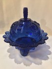 Imperial Glass 6 75     Cobalt Blue Covered Butter Dish In Dewey Pattern
