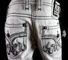  250 Mens Rock Revival Jean  quince  Cement Flames Leather Slim Straight 32 X 33
