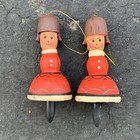 Vintage Wooden Spinning Tops Folk Art Christmas Ornaments Red Woman Set Of 2