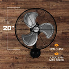 Hurricane 20 Inch Pro Series Metal Wall Mount Heavy Duty Hydroponics Fan  Black