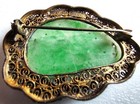 Vintage Chinese Carved Jade Brooch Sterling Silver Gilt Enamel Filigree Pin