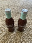 Vintage Coca Cola Mint Brown Salt   Pepper Shaker Bottles Diner Pop Collectable