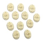 12 Vintage Hong Kong Cream Resin Floral 18x13mm  Oval Cabochon Cameos 281pt
