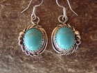Navajo Indian Sterling Silver   Turquoise Dangle Earrings By Delores Cadman